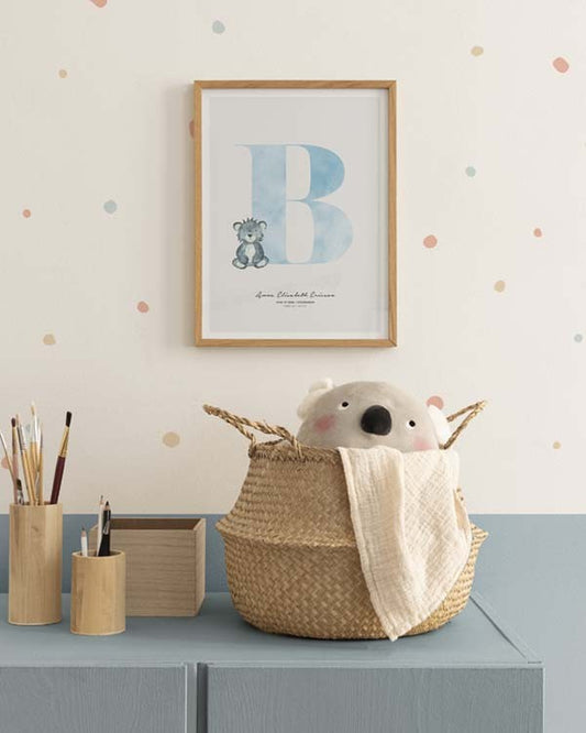 Watercolor kids letter b personal poster for nursery and home wall decor.