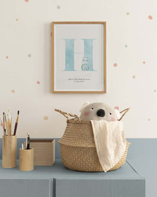 Watercolor kids letter h personal poster for nursery and home wall decor.