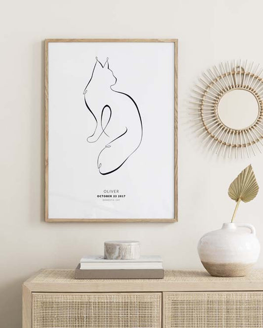 Watercolor my cat maine coon personal poster for nursery and home wall decor.