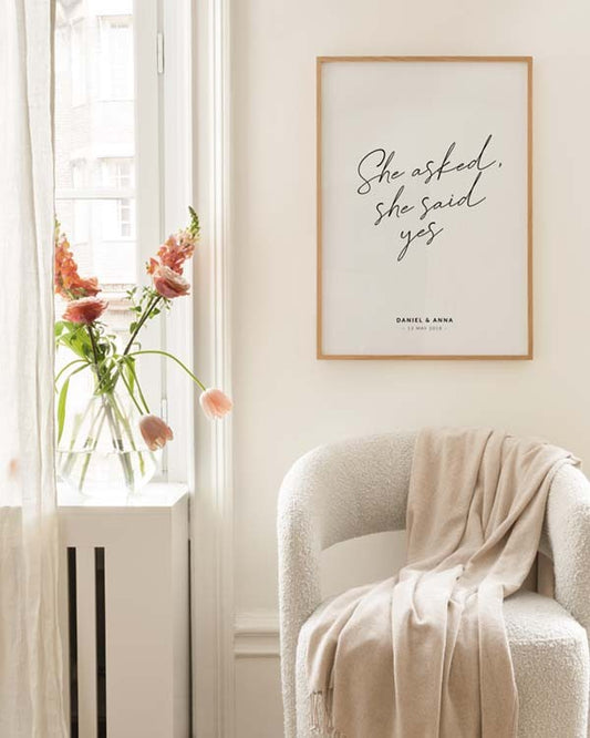 Watercolor she asked, she said yes personal poster for nursery and home wall decor.