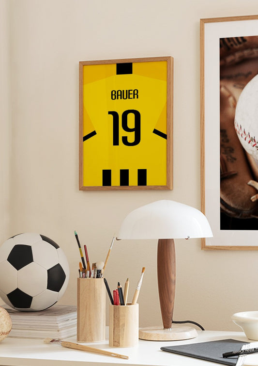 Watercolor football shirt no7 personal poster for nursery and home wall decor.
