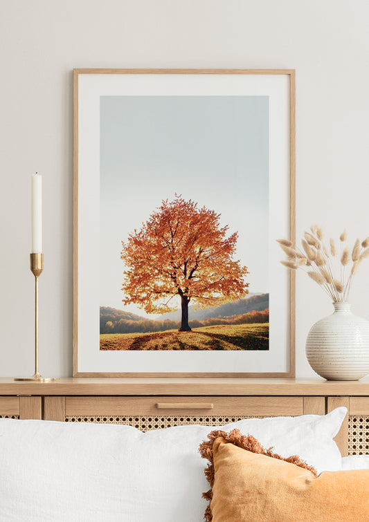 Watercolor dramatic tree poster for nursery and home wall decor.