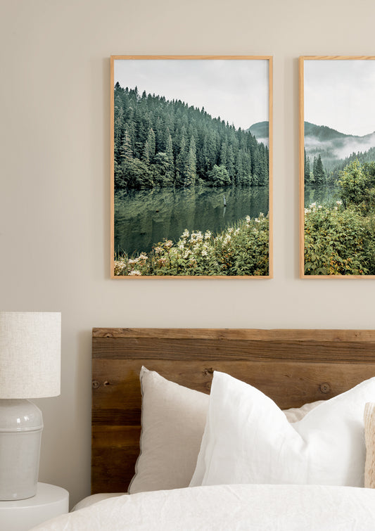 Watercolor forest landscape no1 poster for nursery and home wall decor.