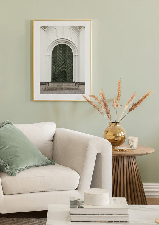 Watercolor the green door poster for nursery and home wall decor.