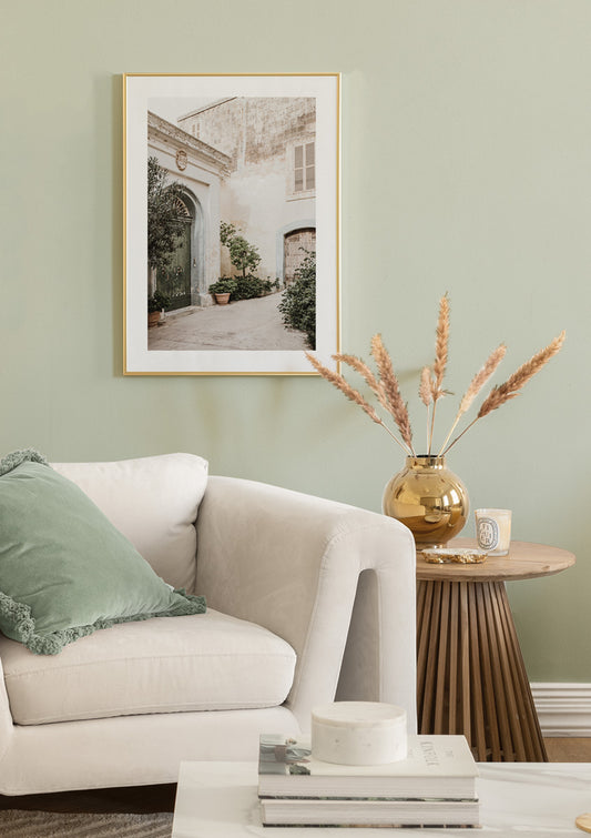 Watercolor plants in the courtyard poster for nursery and home wall decor.