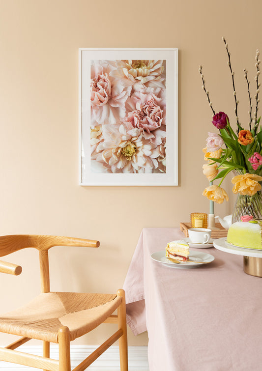 Watercolor pink blossom poster for nursery and home wall decor.