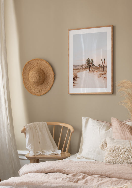 Watercolor joshua tree road poster for nursery and home wall decor.