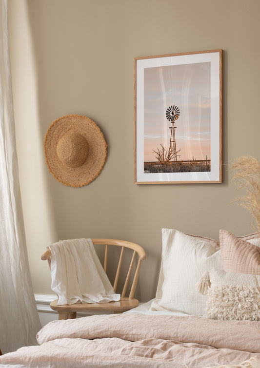 Watercolor windmill in texas poster for nursery and home wall decor.