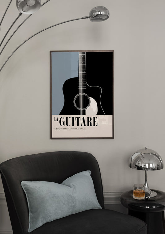 Watercolor la guitare poster for nursery and home wall decor.