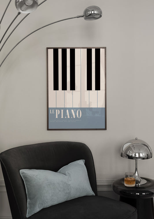 Watercolor le piano poster for nursery and home wall decor.