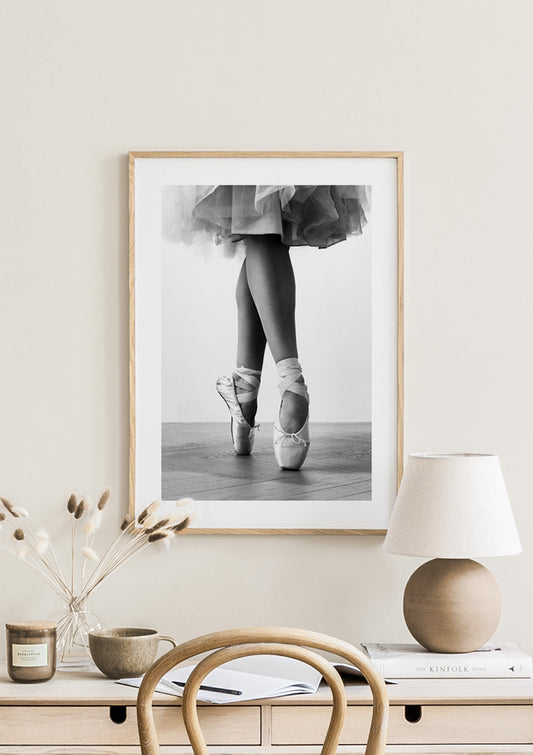 Watercolor dancing en pointe poster for nursery and home wall decor.