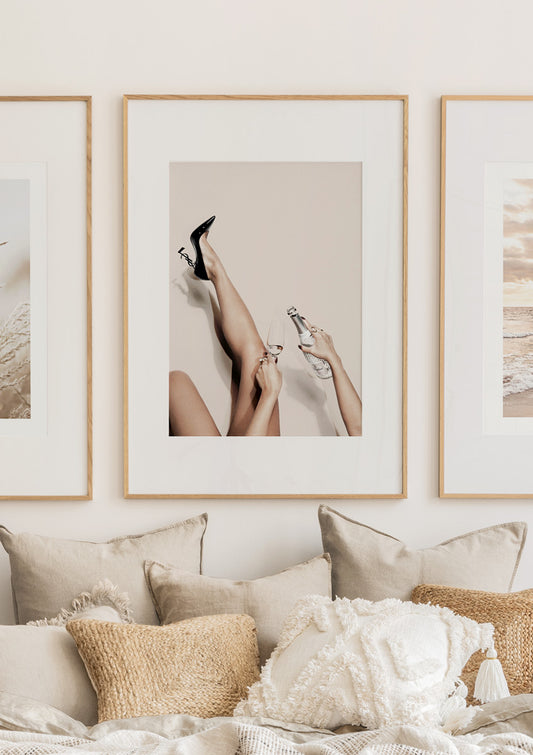 Watercolor pouring more champagne poster for nursery and home wall decor.