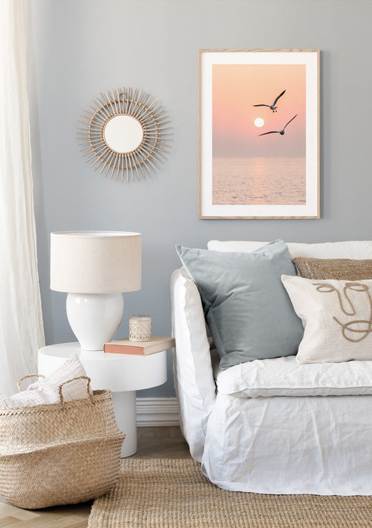 Watercolor flying pair poster for nursery and home wall decor.