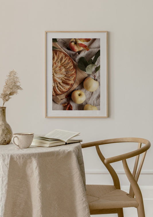 Watercolor apple pie poster for nursery and home wall decor.