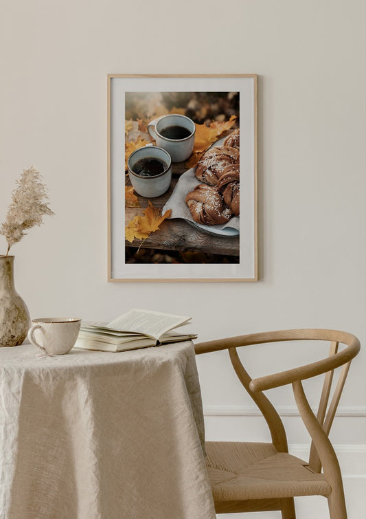 Watercolor fall fika poster for nursery and home wall decor.