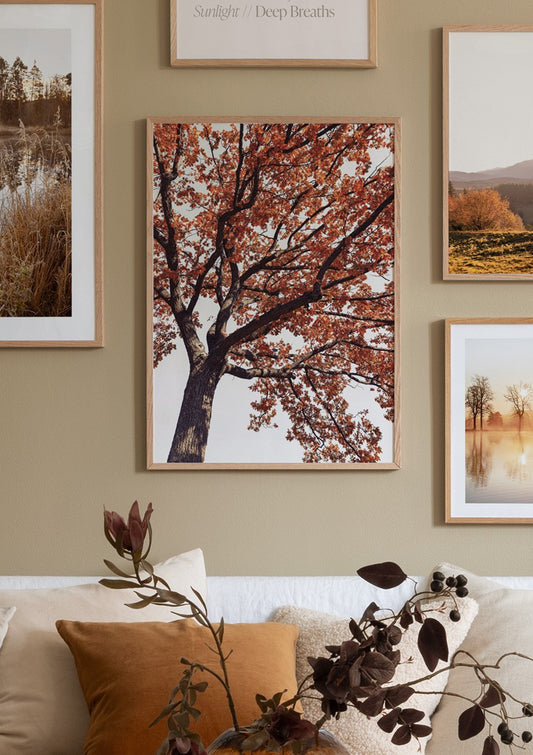 Watercolor red tree crown poster for nursery and home wall decor.