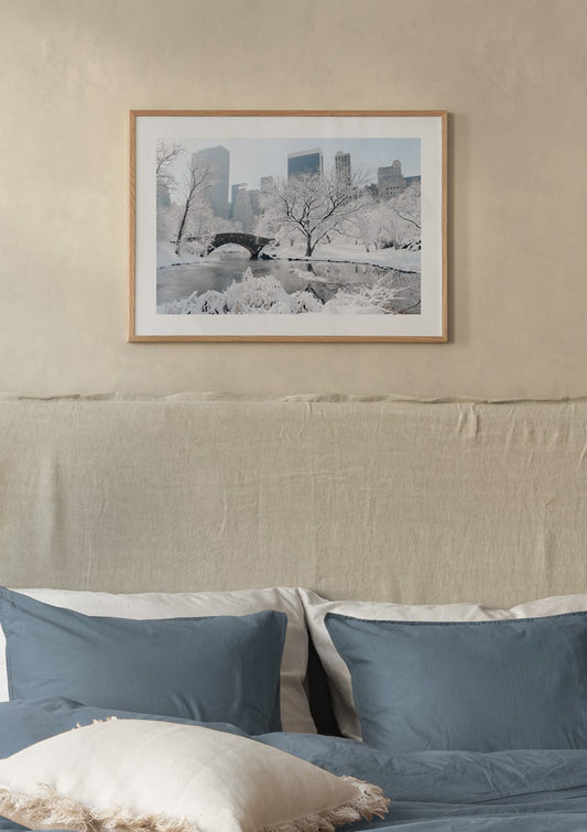Watercolor winter in new york poster for nursery and home wall decor.