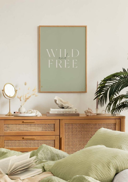 Watercolor wild and free green poster for nursery and home wall decor.