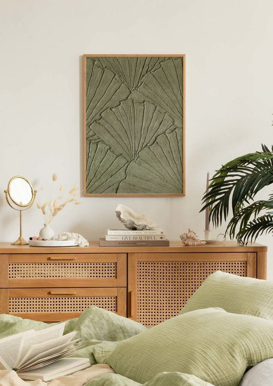 Watercolor green botanical texture poster for nursery and home wall decor.