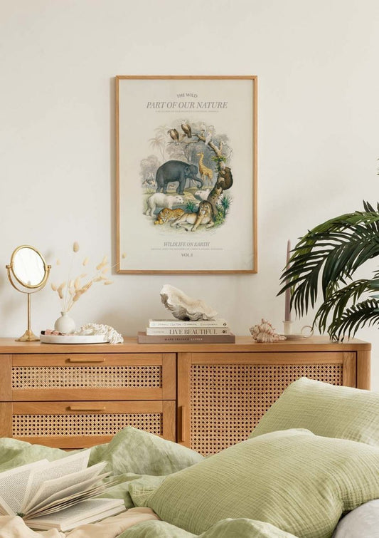 Watercolor wildlife on earth poster for nursery and home wall decor.