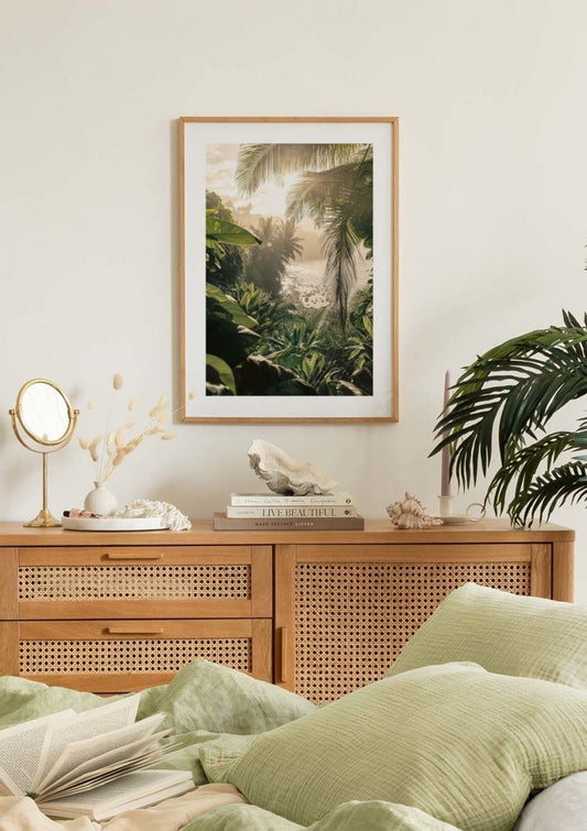 Watercolor jungle light poster for nursery and home wall decor.