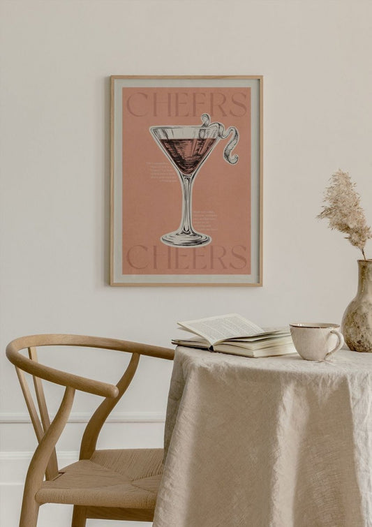 Watercolor cheers cosmopolitan poster for nursery and home wall decor.