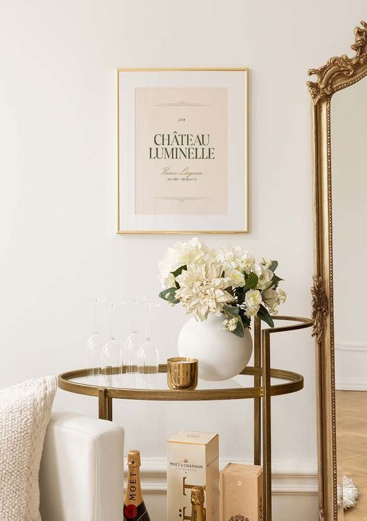 Watercolor château luminelle poster for nursery and home wall decor.