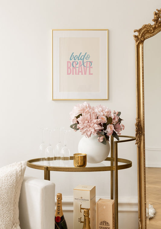 Watercolor bold & brave poster for nursery and home wall decor.