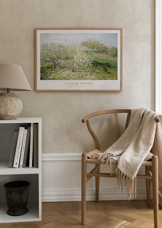 Watercolor monet - spring (fruit trees in bloom) poster for nursery and home wall decor.