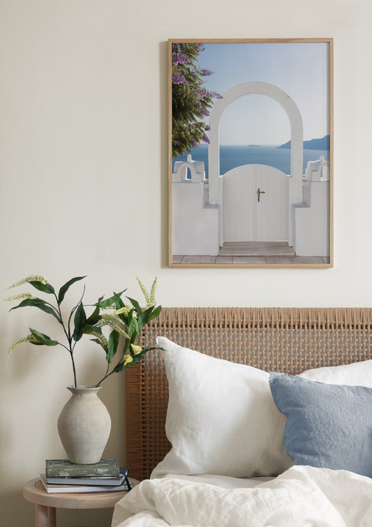 Watercolor mediterranean portal poster for nursery and home wall decor.
