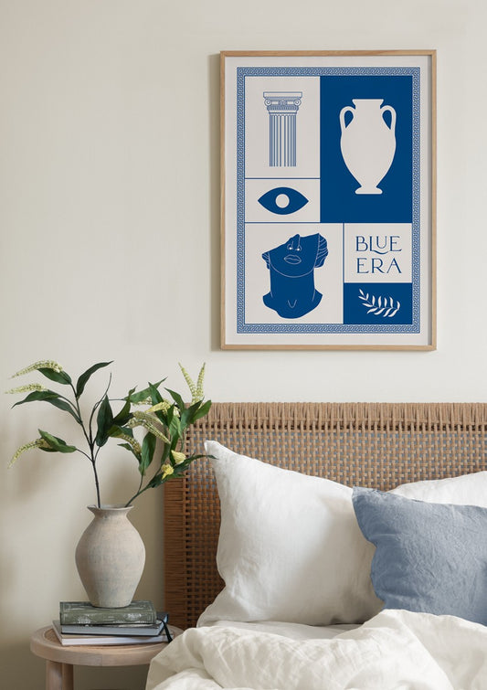 Watercolor blue era poster for nursery and home wall decor.