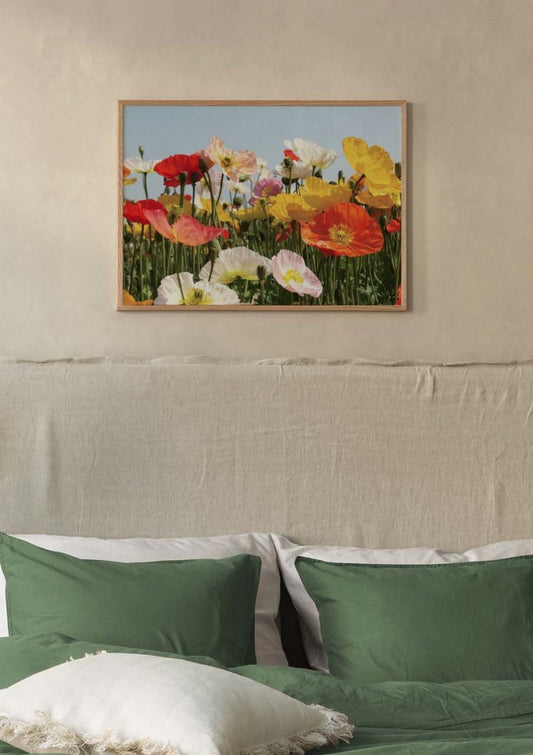 Watercolor field of flowers poster for nursery and home wall decor.