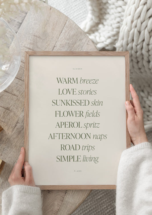Watercolor summer plans poster for nursery and home wall decor.