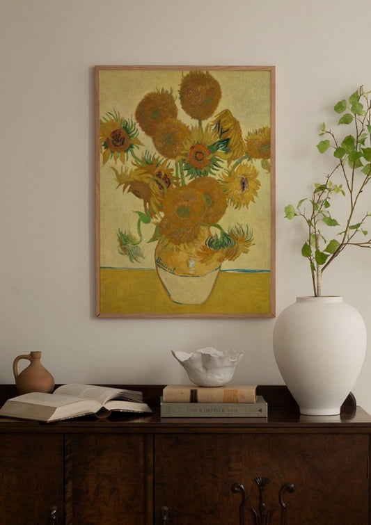Watercolor vincent van gogh - sunflowers poster for nursery and home wall decor.