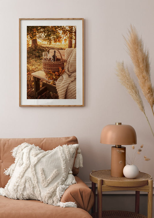 Watercolor cosy picnic poster for nursery and home wall decor.