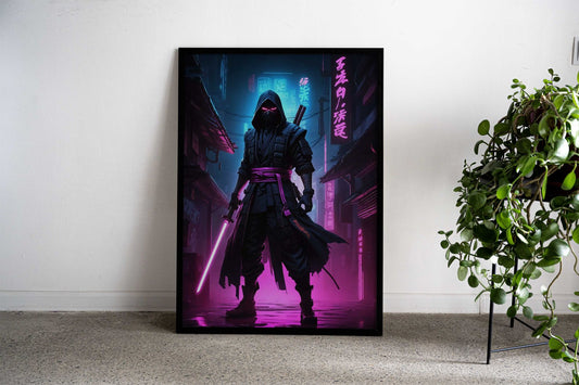 samurai cyberpunk neon Asian Style Poster | Wall Art for Home & Office | High-Quality Print - High-Quality Visual Display