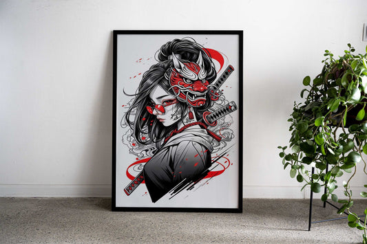 samurai girl wearing mask Asian Style Poster | Wall Art for Home & Office | High-Quality Print - High-Quality Visual Display