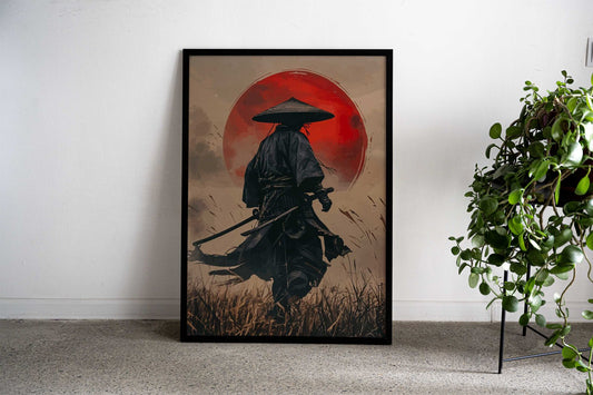 samurai japanese moon red Asian Style Poster | Wall Art for Home & Office | High-Quality Print - High-Quality Visual Display