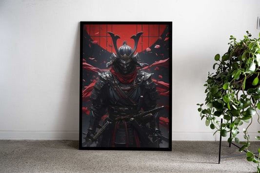 samurai moon red japan Asian Style Poster | Wall Art for Home & Office | High-Quality Print - High-Quality Visual Display