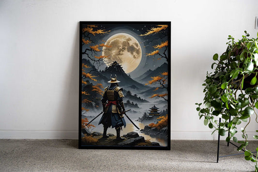 samurai warrior moon Asian Style Poster | Wall Art for Home & Office | High-Quality Print - High-Quality Visual Display
