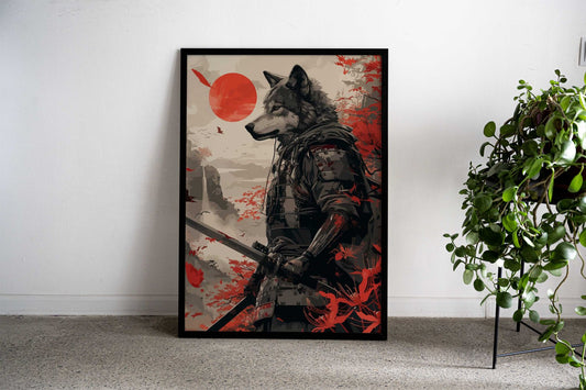 samurai wolf Calligraphy Asian Style Poster | Wall Art for Home & Office | High-Quality Print - High-Quality Visual Display