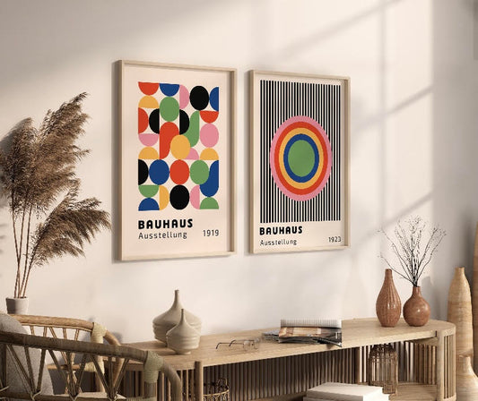 Pair of Bauhaus Art Prints | Colorful Museum Posters | Bauhaus Wall Decor | Exhibition Artwork Set