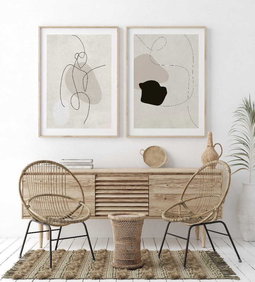 Japandi-Inspired Female Body Neutral Line Art Print Set