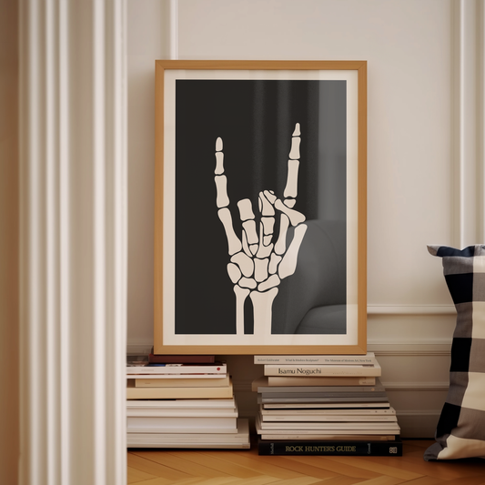 Skeleton Hand | White and Charcoal | Art Print - High-Quality Premium Wall Art Decor Sticker