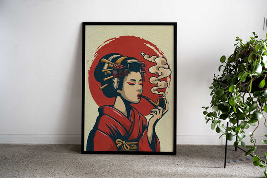 smoking geisha Asian Style Poster | Wall Art for Home & Office | High-Quality Print - High-Quality Visual Display