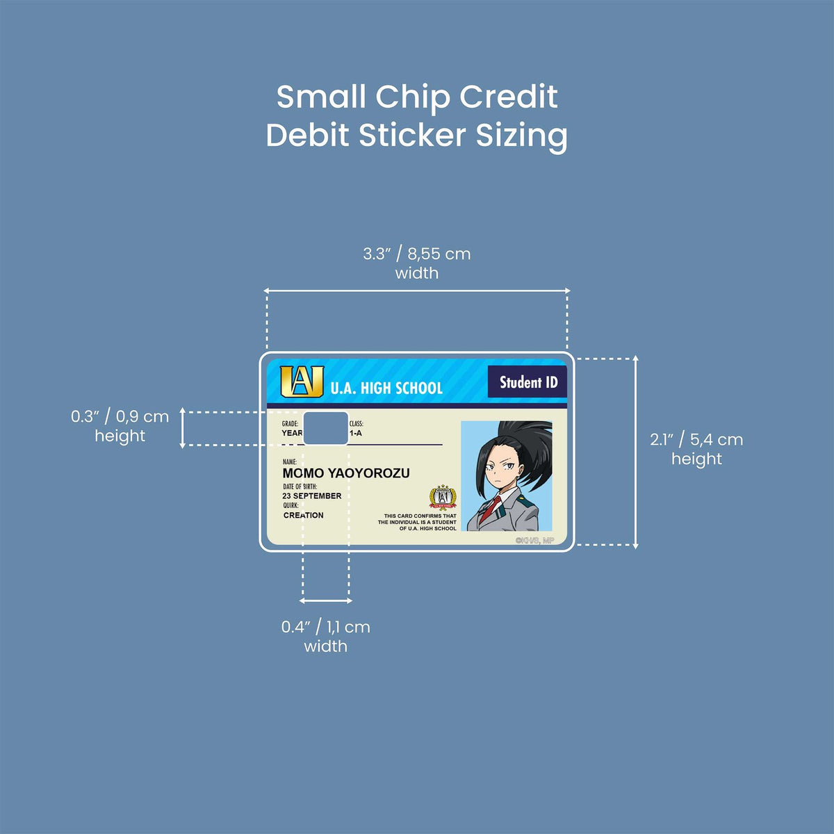 Watercolor student id momo yaoyorozu design | credit card sticker | small chip | credit card skin for nursery and home wall decor.
