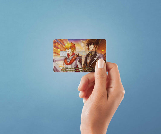 Watercolor tartaglia and zhongli design | credit card sticker | small chip | credit card skin for nursery and home wall decor.
