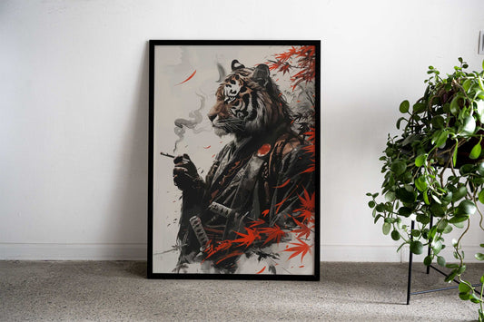 tiger samurai Calligraphy Asian Style Poster | Wall Art for Home & Office | High-Quality Print - High-Quality Visual Display