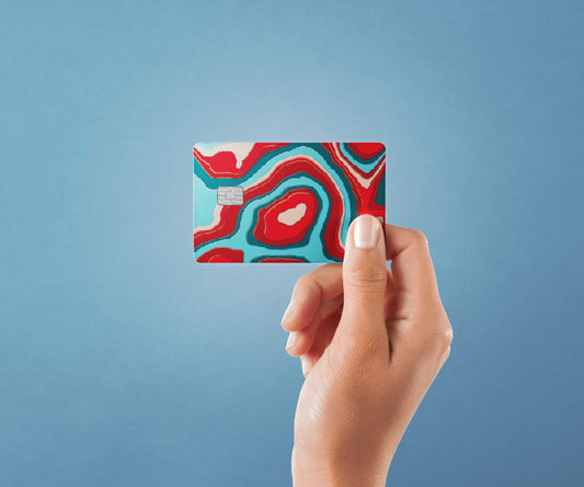 Topography Teal and Red Design | Credit Card Sticker | Small Chip | Credit Card Skin