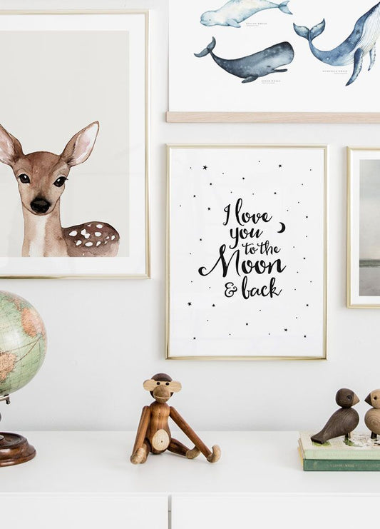 Watercolor to the moon poster for nursery and home wall decor.